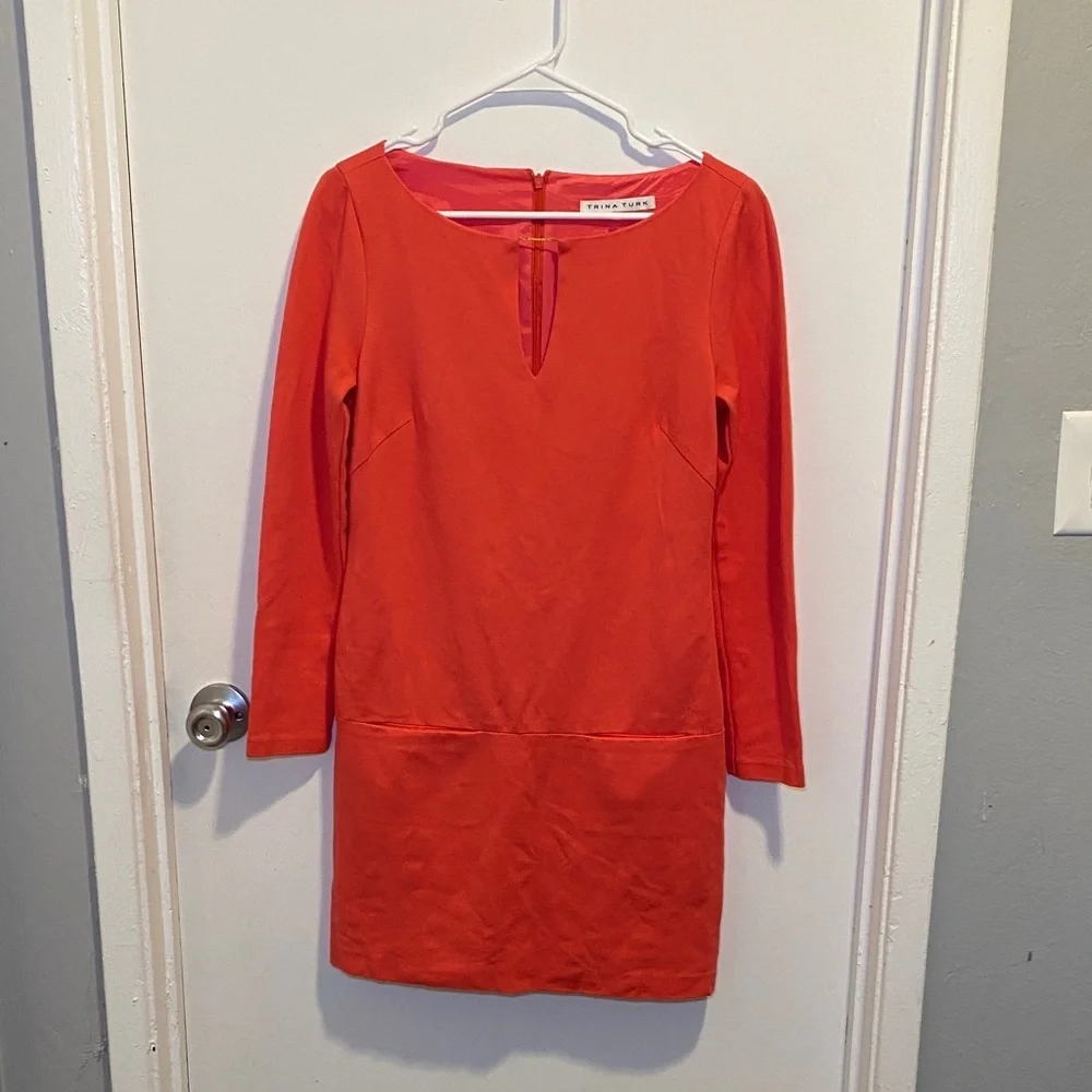 Trina Turk Orange-Red Long Sleeve Sheath Dress